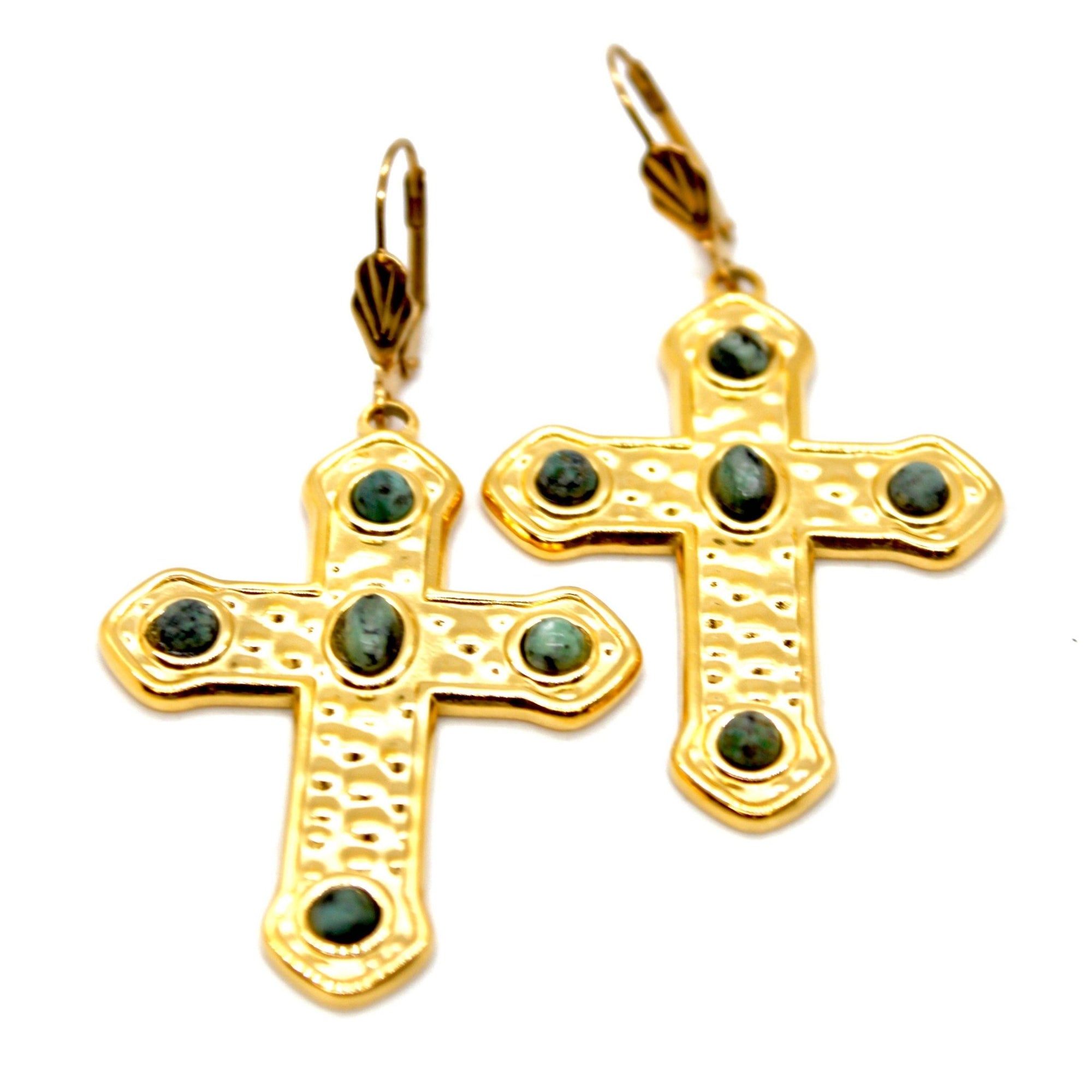 African Turquoise Cross Dangle Earrings - Box Turtle