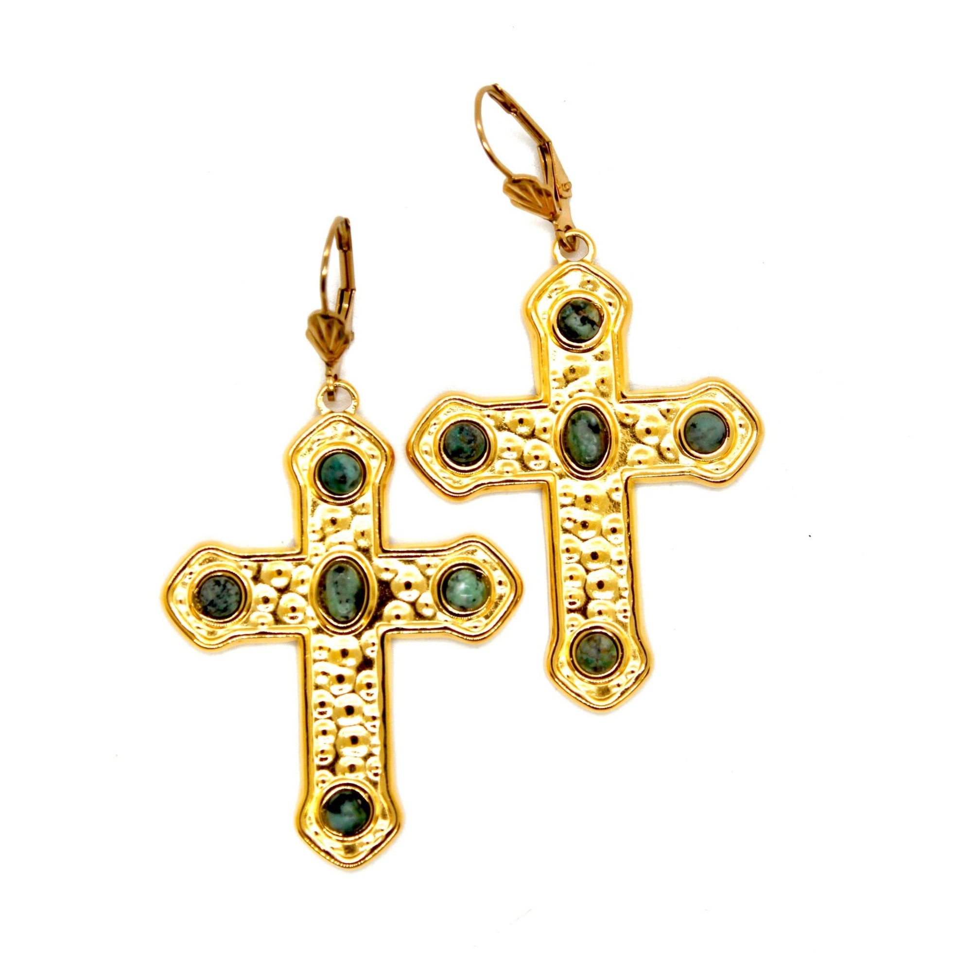 African Turquoise Cross Dangle Earrings - Box Turtle