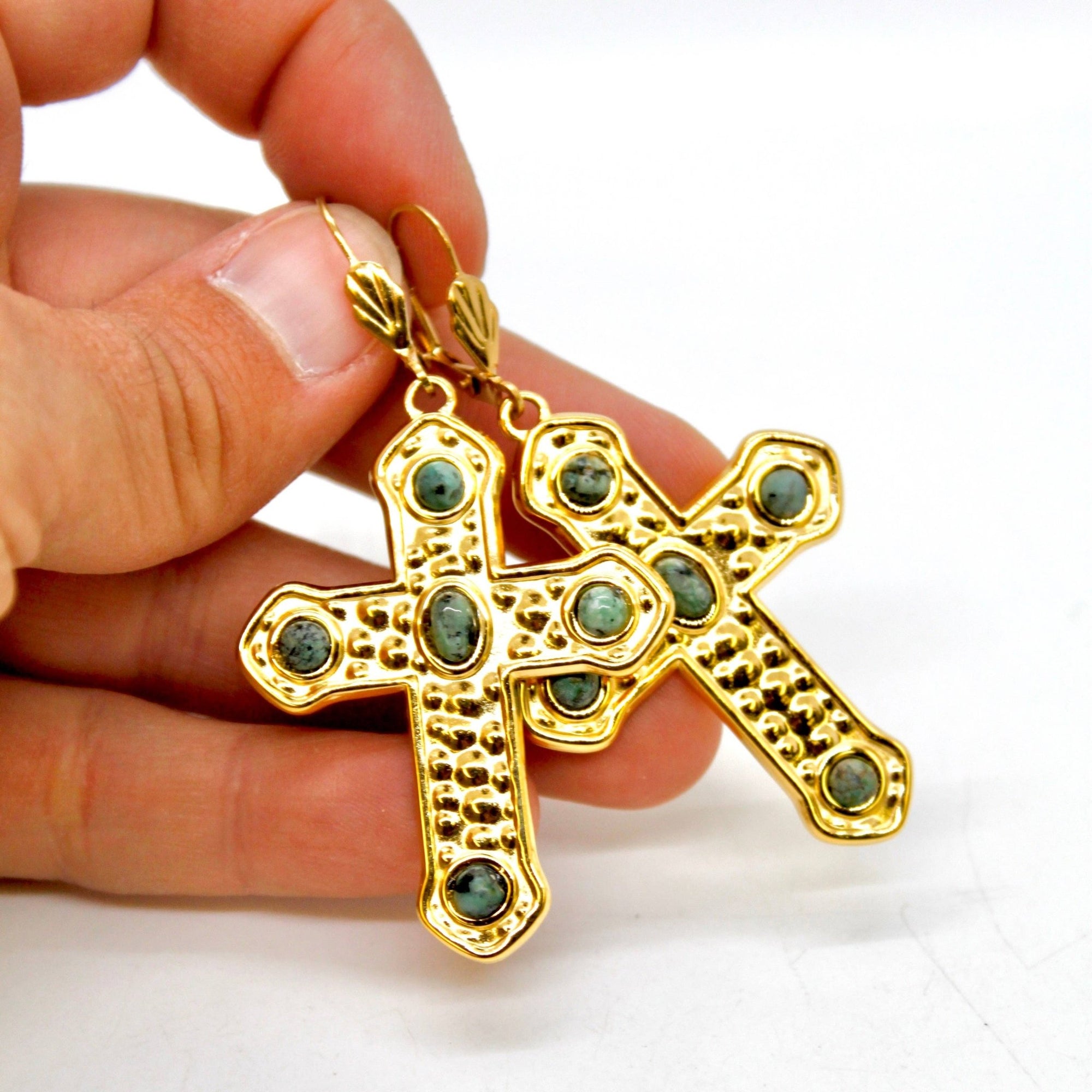 African Turquoise Cross Dangle Earrings - Box Turtle