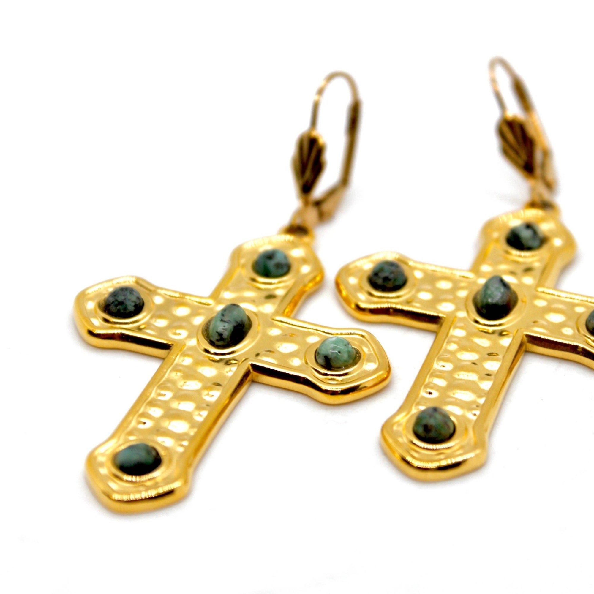 African Turquoise Cross Dangle Earrings - Box Turtle
