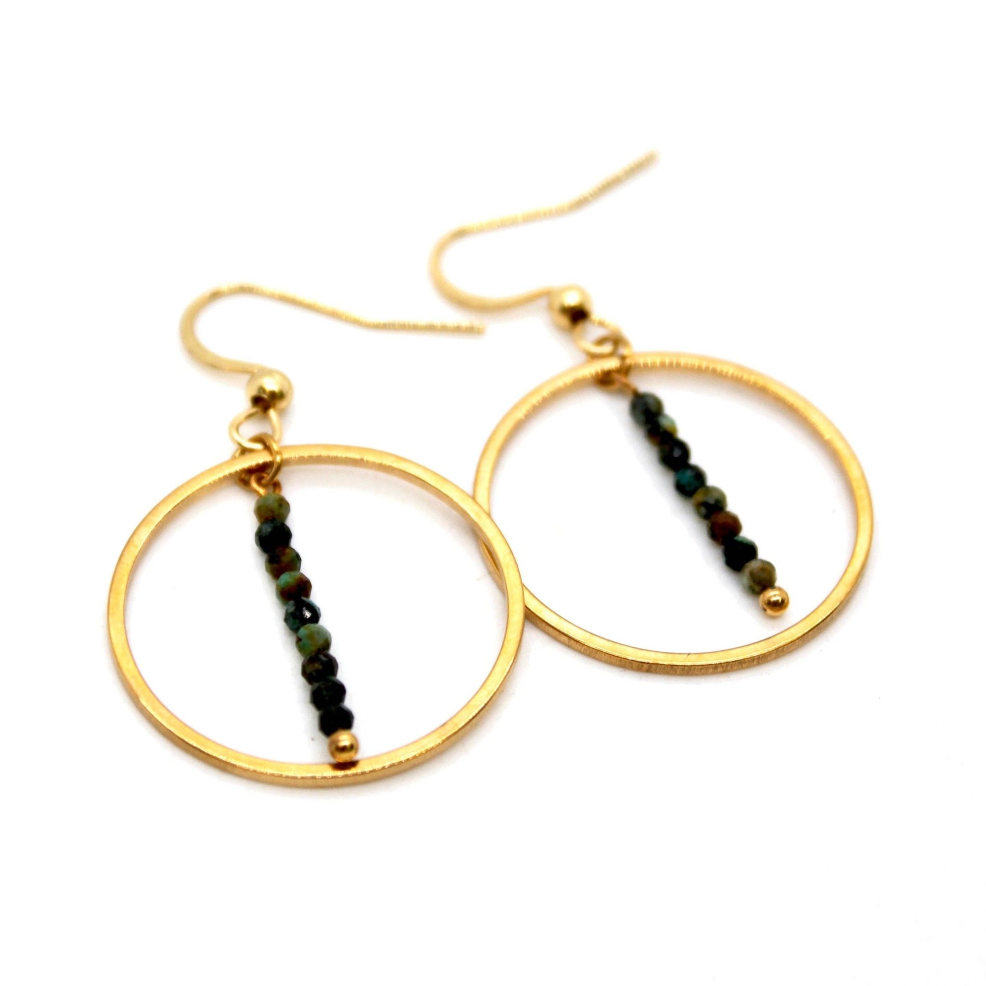 African Turquoise &amp; Gold Hoops - Box Turtle