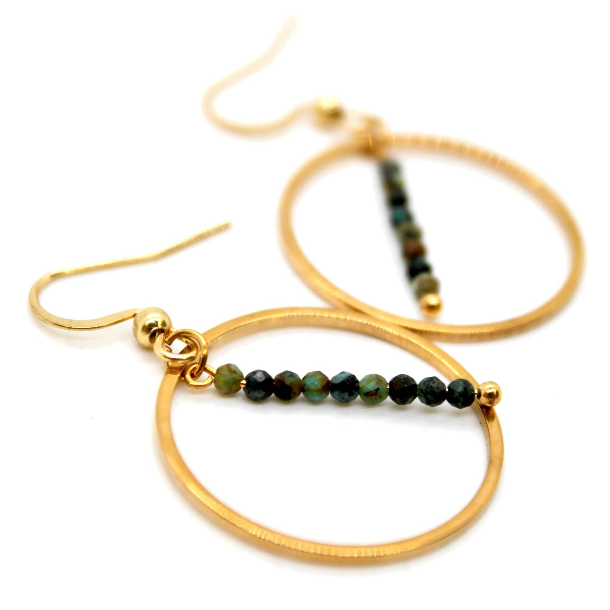 African Turquoise &amp; Gold Hoops - Box Turtle