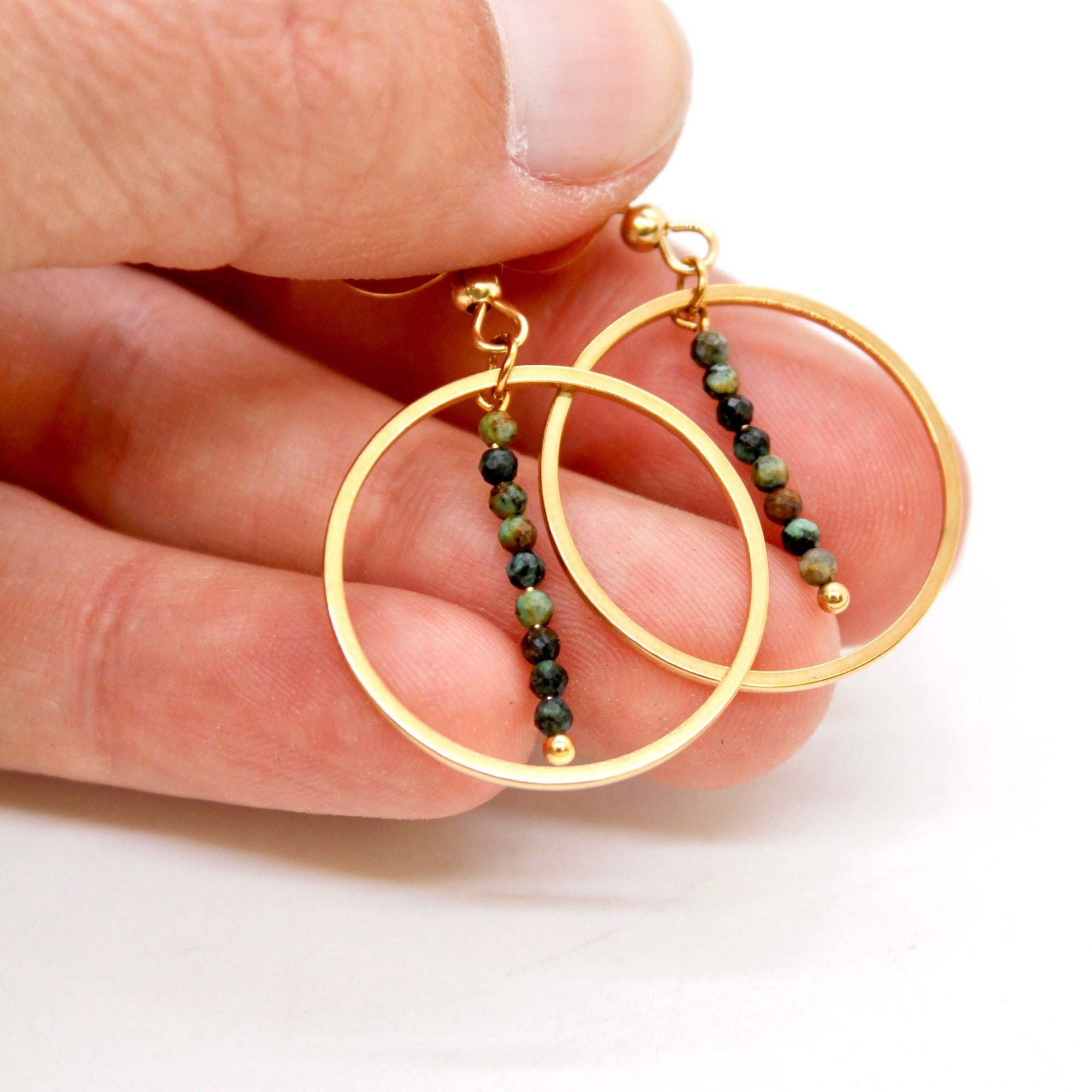 African Turquoise &amp; Gold Hoops - Box Turtle