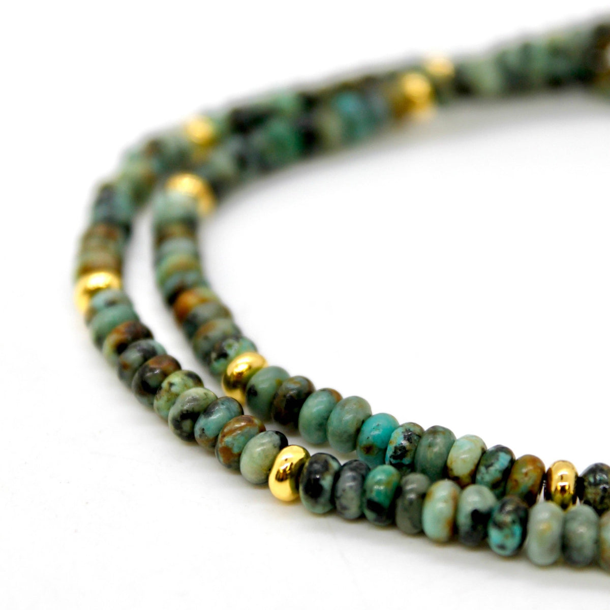 African Turquoise + Gold Necklace - Box Turtle