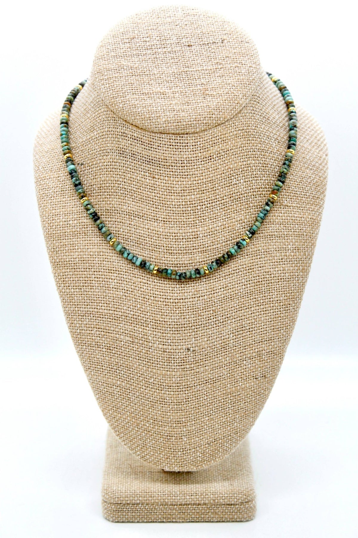 African Turquoise + Gold Necklace - Box Turtle