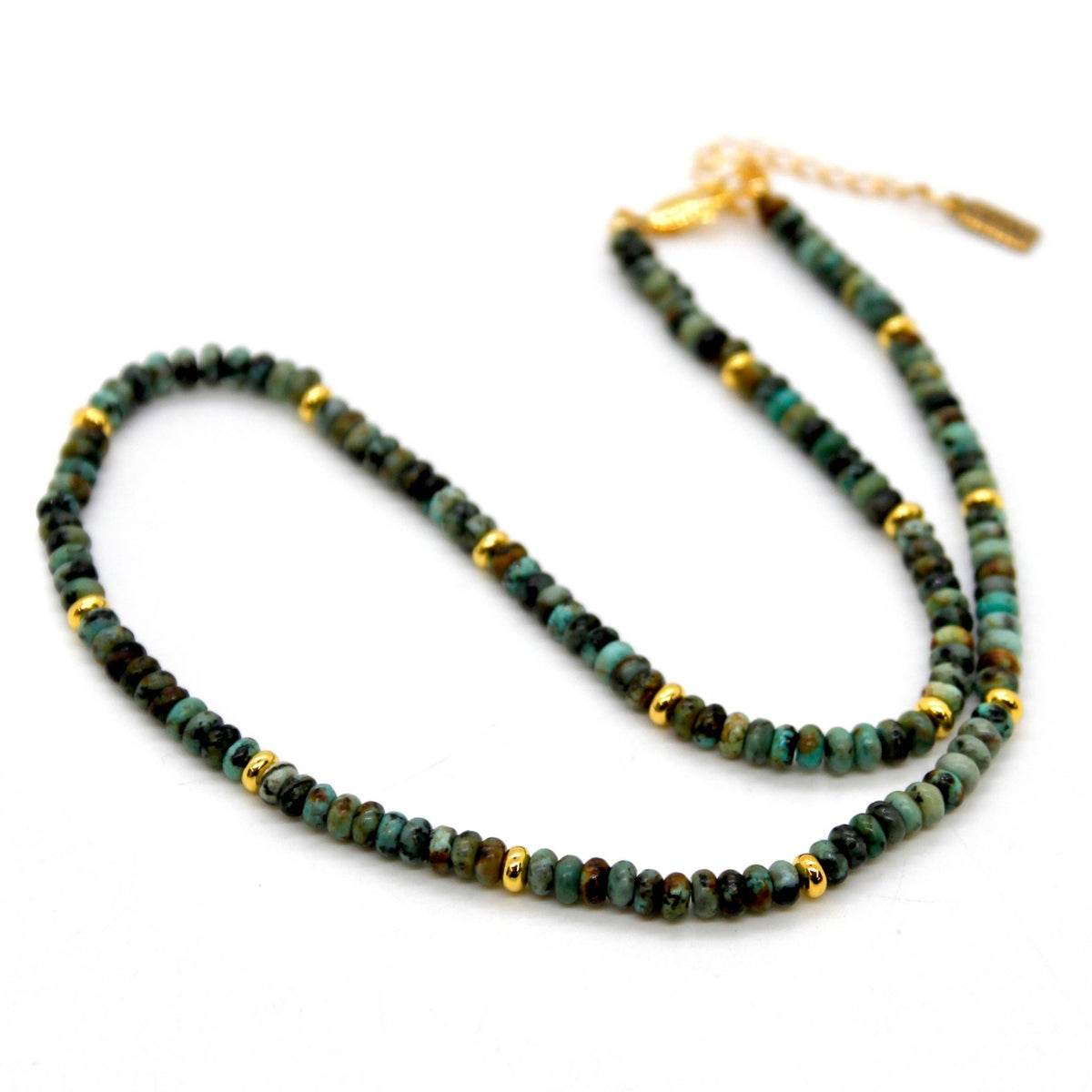 African Turquoise + Gold Necklace - Box Turtle
