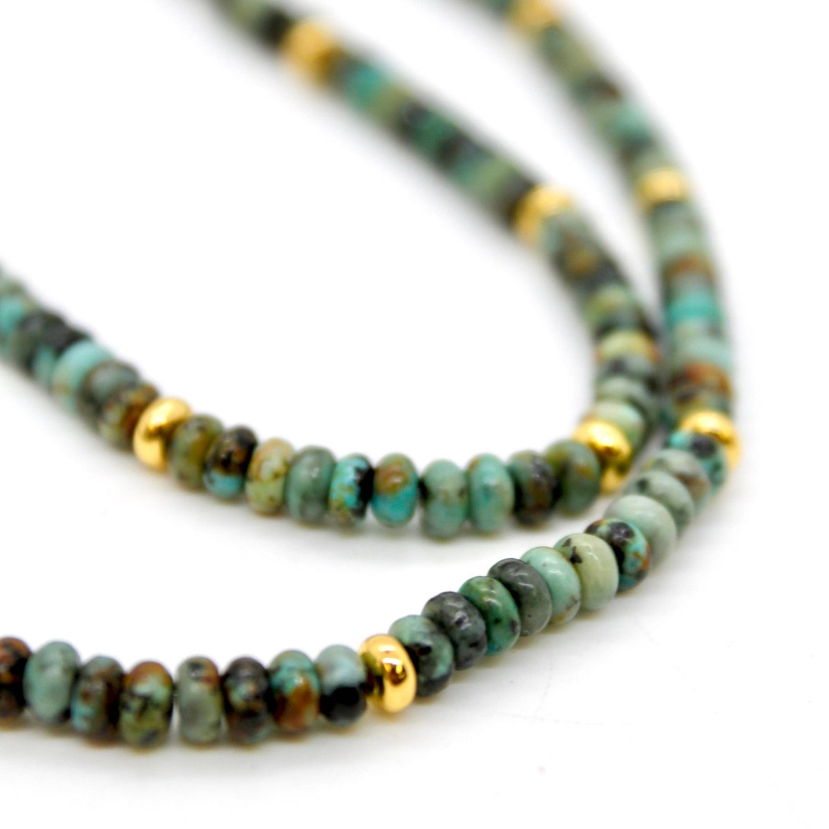 African Turquoise + Gold Necklace - Box Turtle