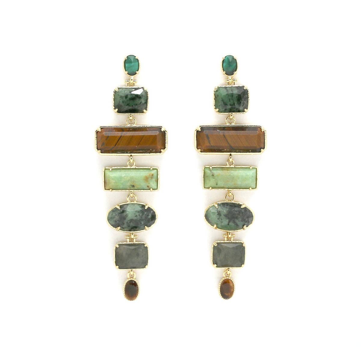 African Turquoise Mix Stone Dangle Earrings - Box Turtle