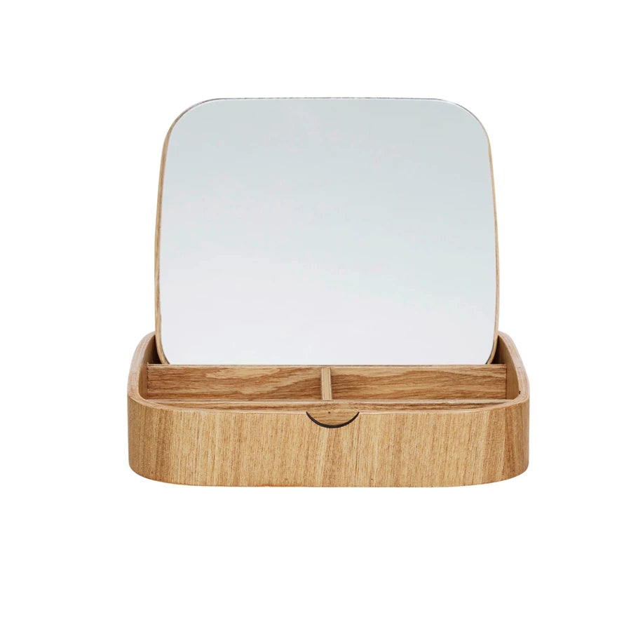 Oak Box with Mirrored Flip Lid