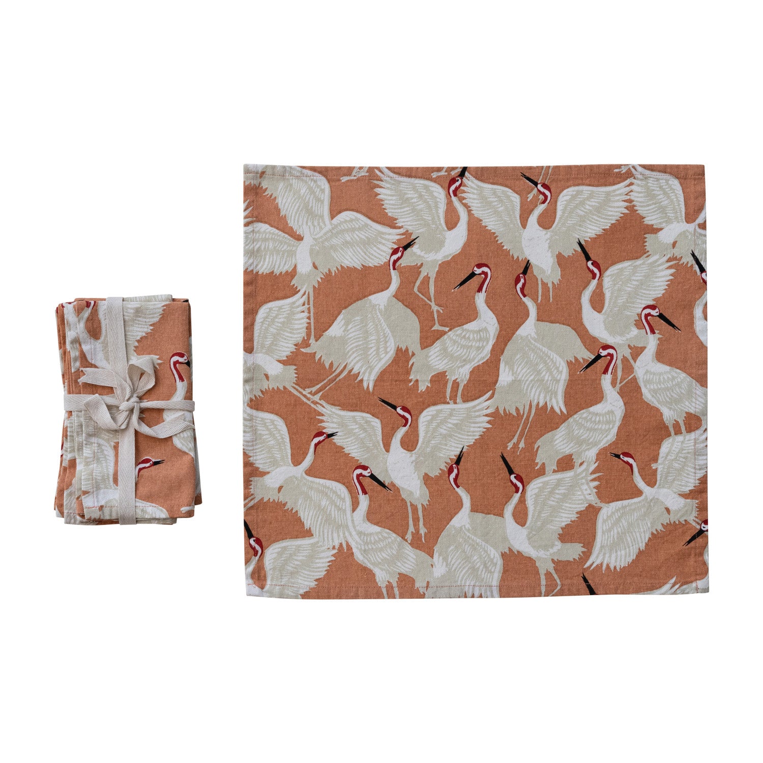 Cotton Napkins with Crane Pattern, Set of 4 Tied with Cotton Tape
