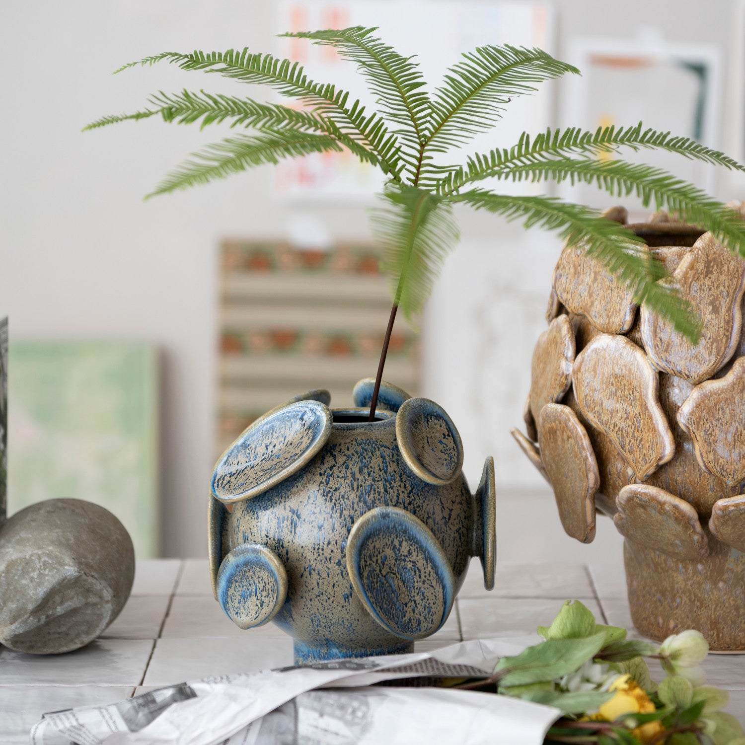 Stoneware Footed 3D Vase