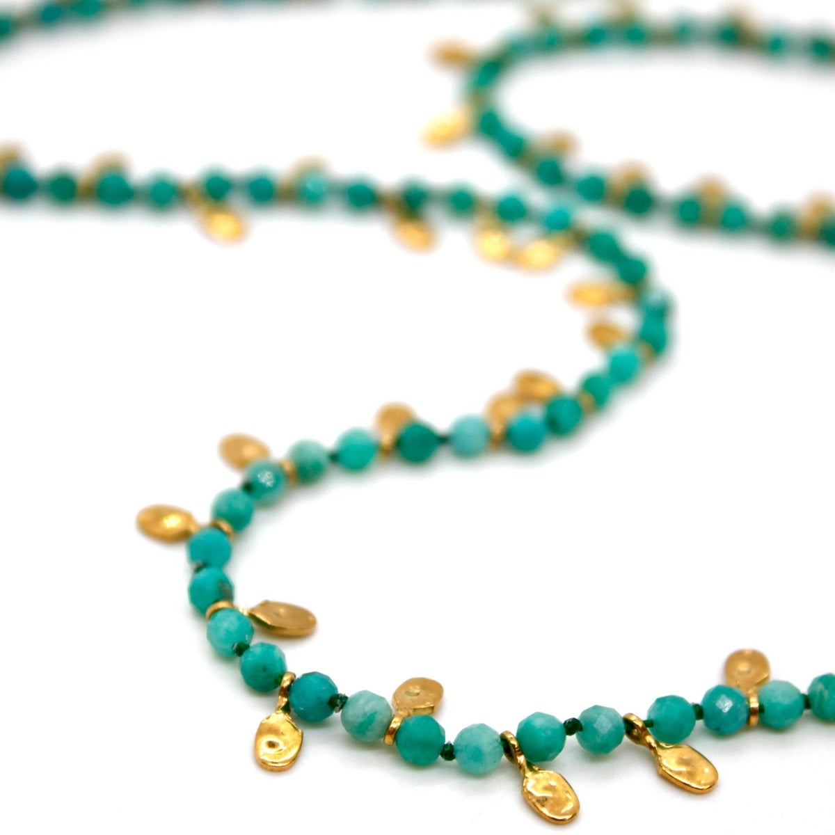 Amazonite and Mini Gold Specks Long Necklace - Box Turtle