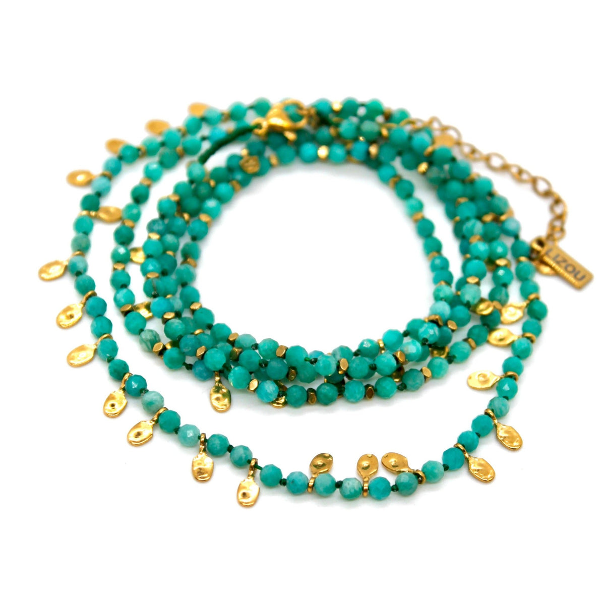 Amazonite and Mini Gold Specks Long Necklace - Box Turtle