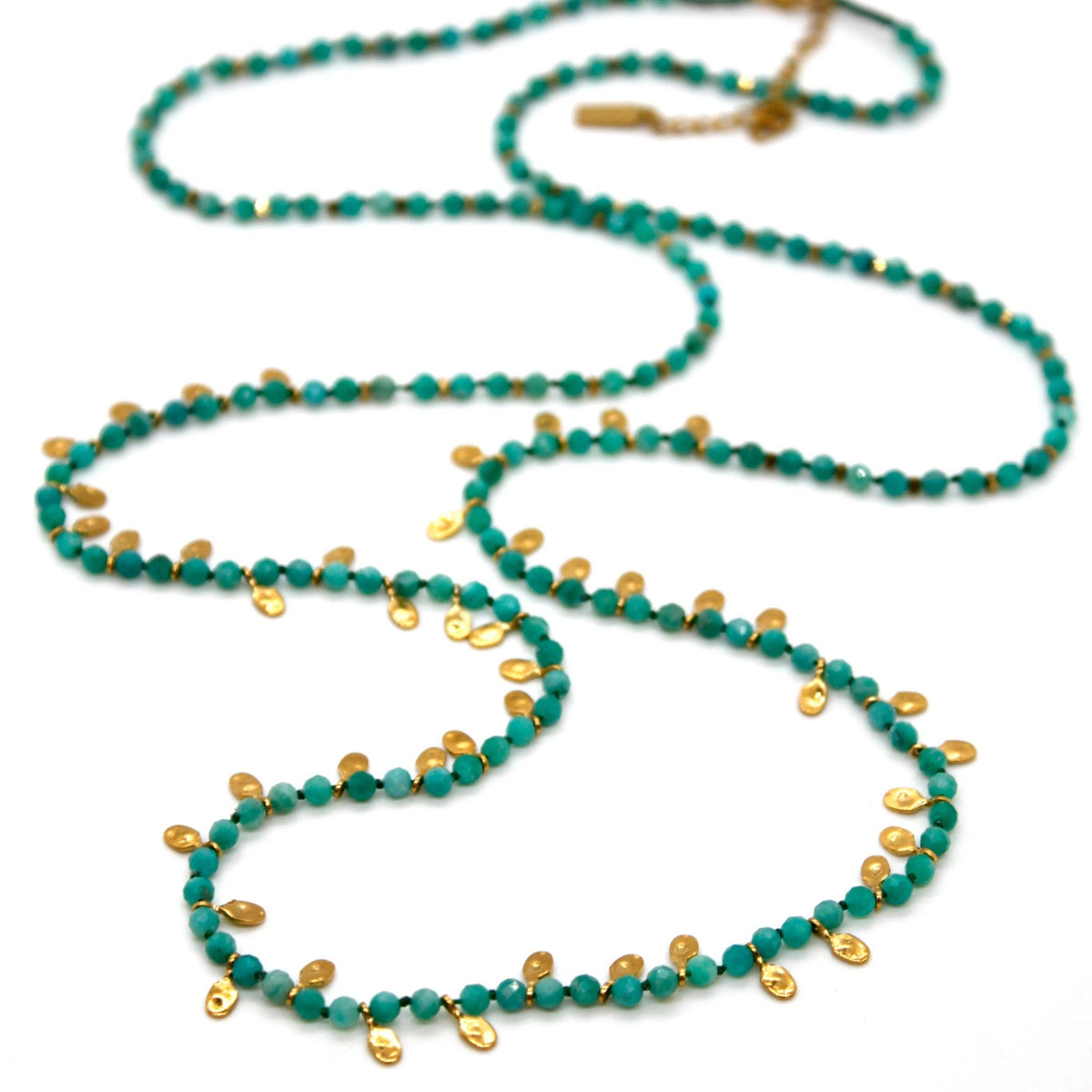 Amazonite and Mini Gold Specks Long Necklace - Box Turtle