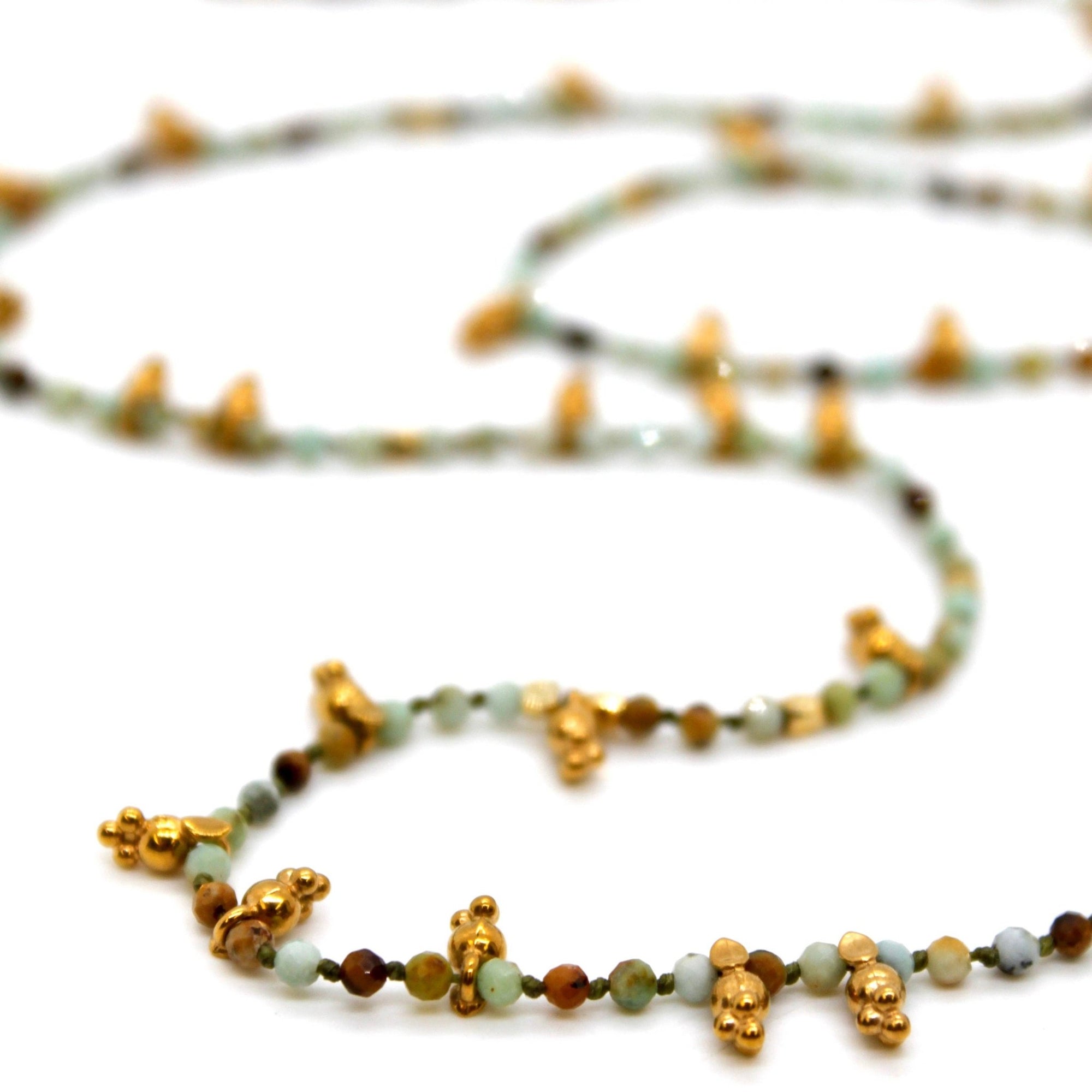 Amazonite &amp; Mini Gold Specks Long Necklace - Box Turtle