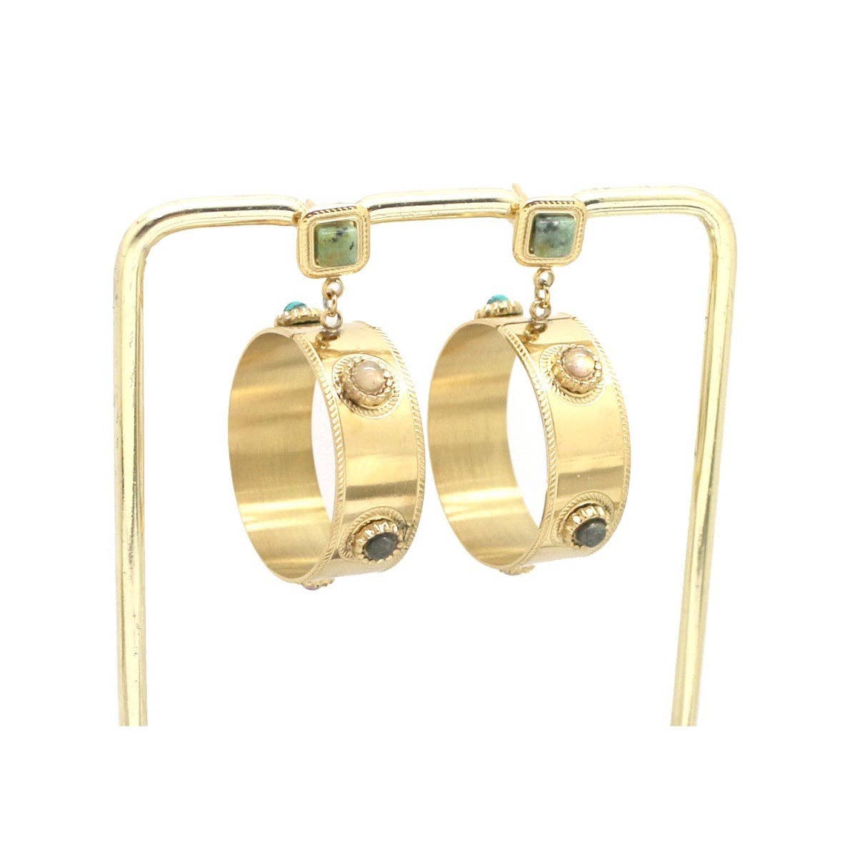 Amazonite Wide Hoop Dangle Earrings - Box Turtle
