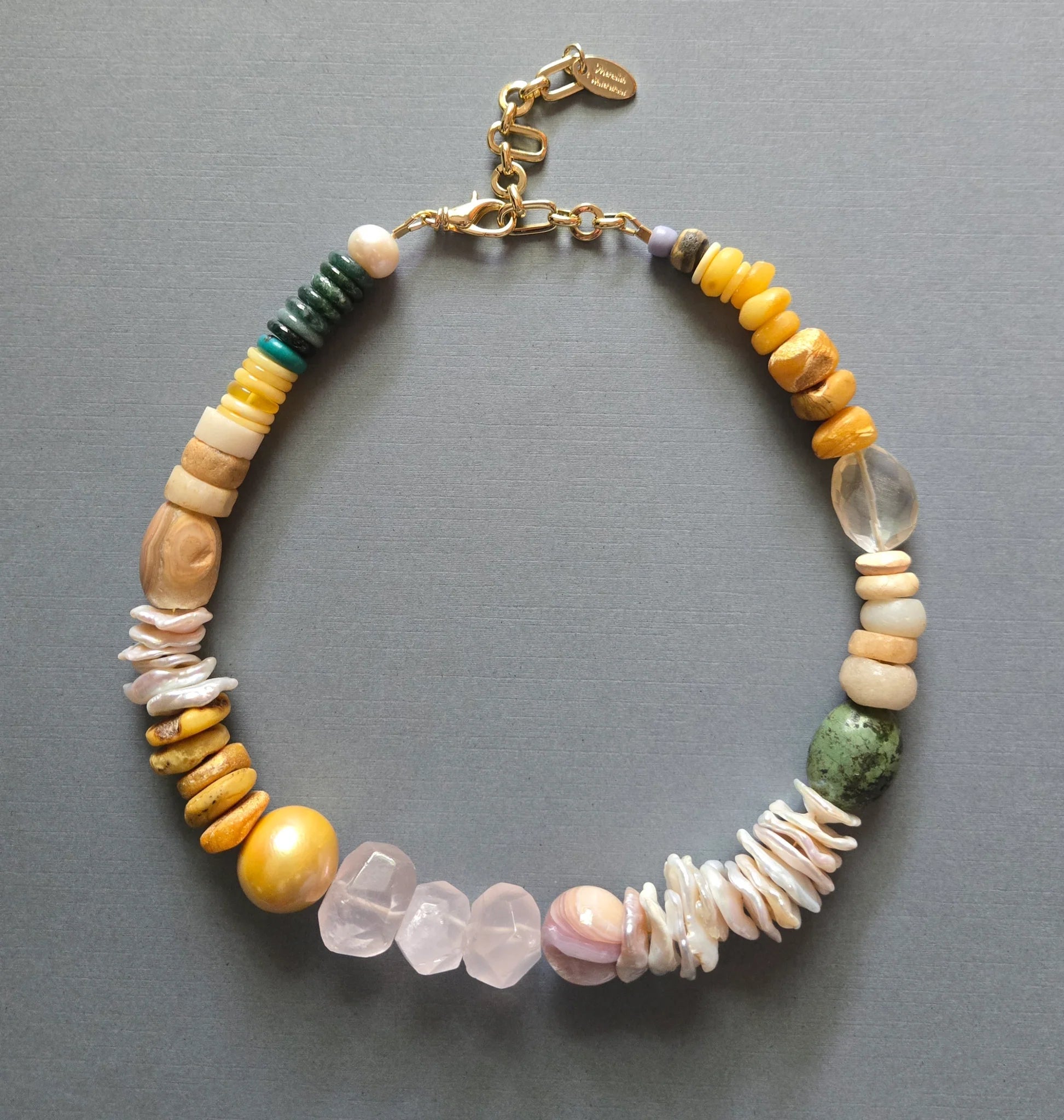 Amber & Pearls Beaded Necklace - Box Turtle