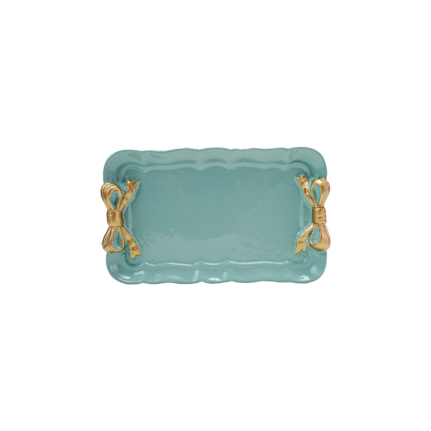 Aqua Decorative Metal Tray with Gold Bows - Box Turtle