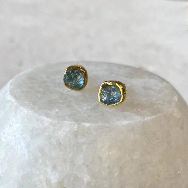 Aquamarine Stone Stud Earrings - Box Turtle