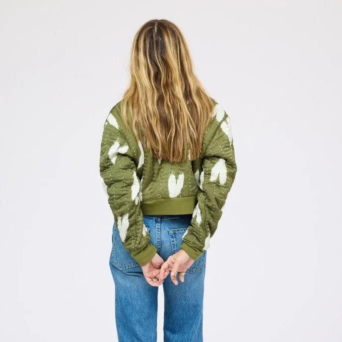 Army Green Ikat Heart Bomber - Box Turtle