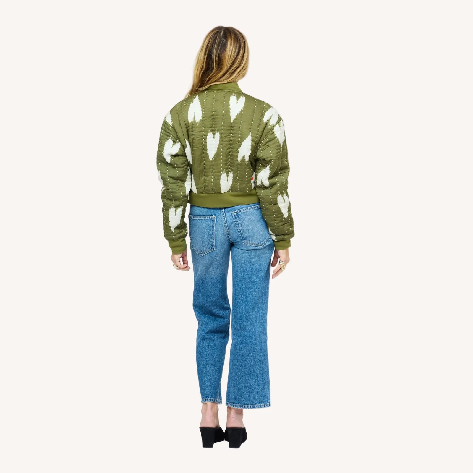 Army Green Ikat Heart Bomber - Box Turtle