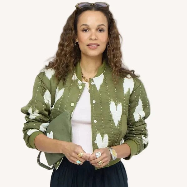 Army Green Ikat Heart Bomber - Box Turtle
