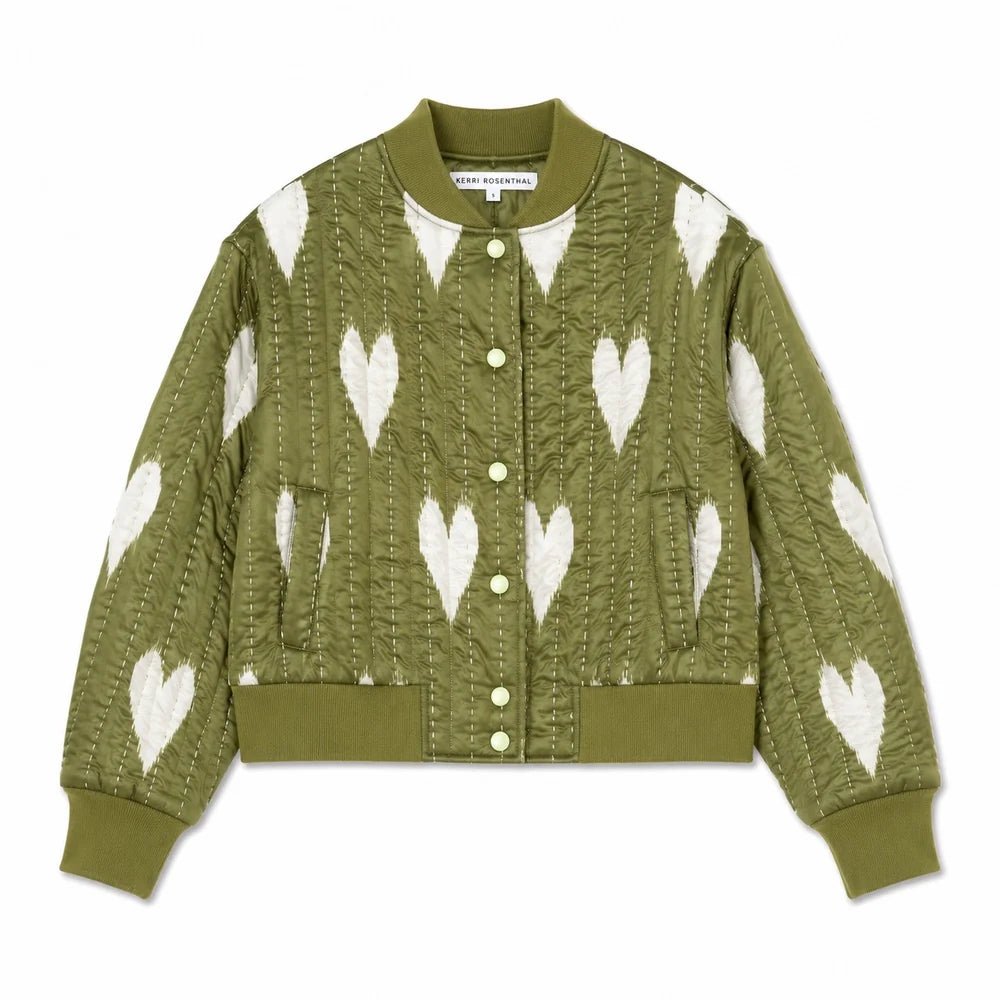 Army Green Ikat Heart Bomber - Box Turtle
