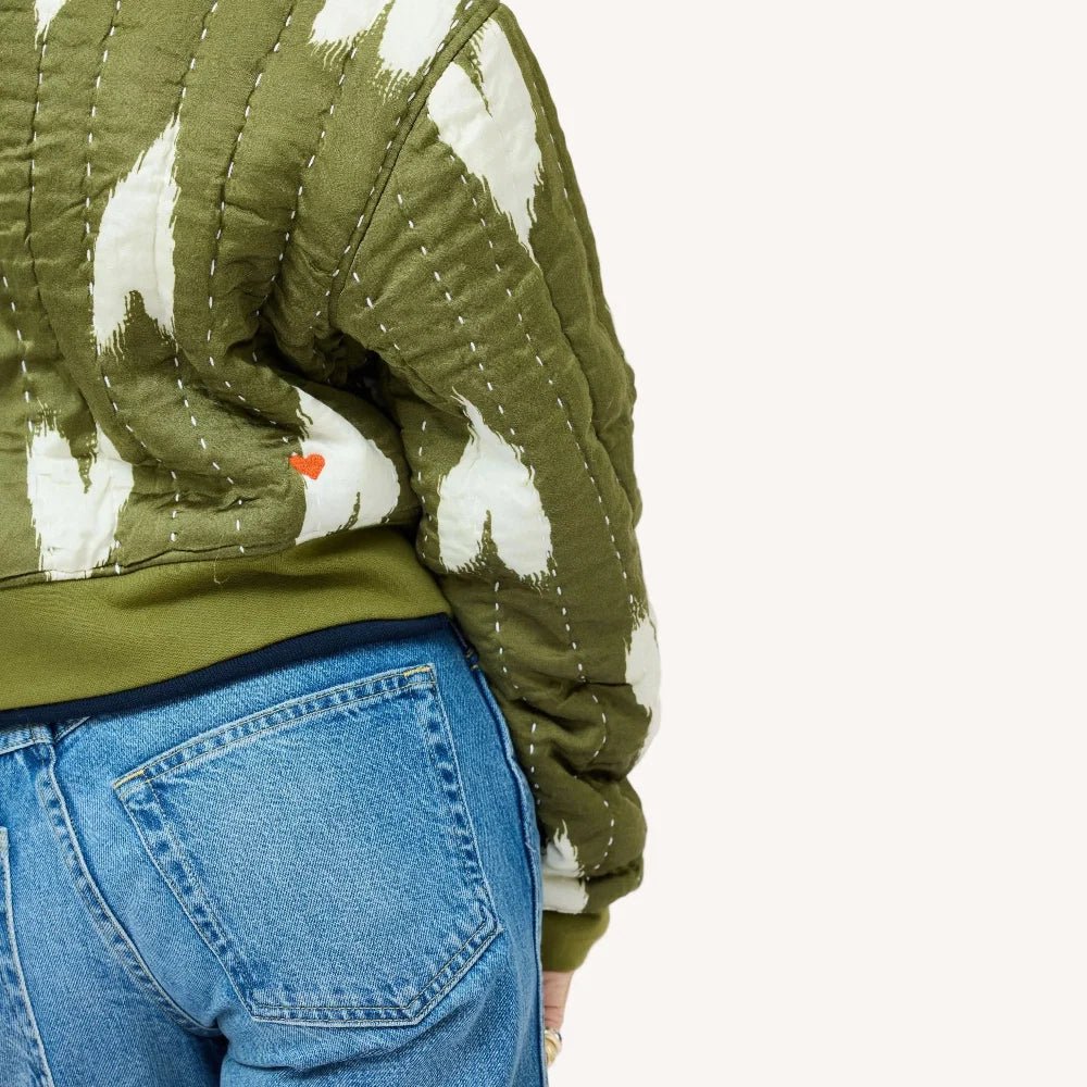 Army Green Ikat Heart Bomber - Box Turtle