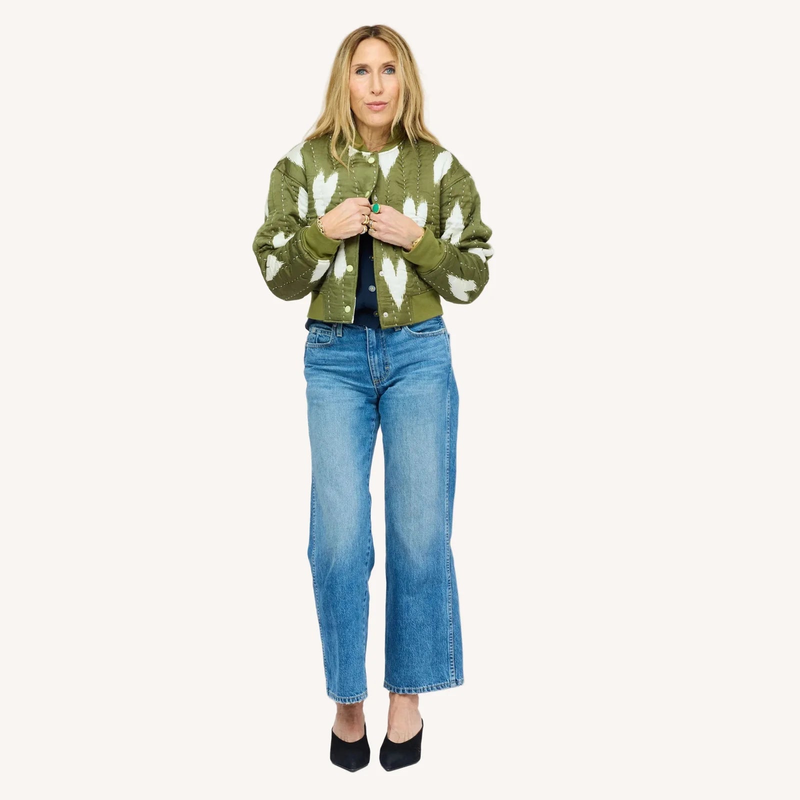 Army Green Ikat Heart Bomber - Box Turtle