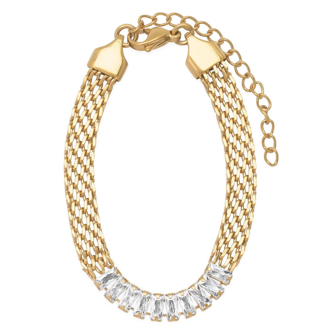 Art Deco Chain Bracelet With Baguette Stones - Box Turtle