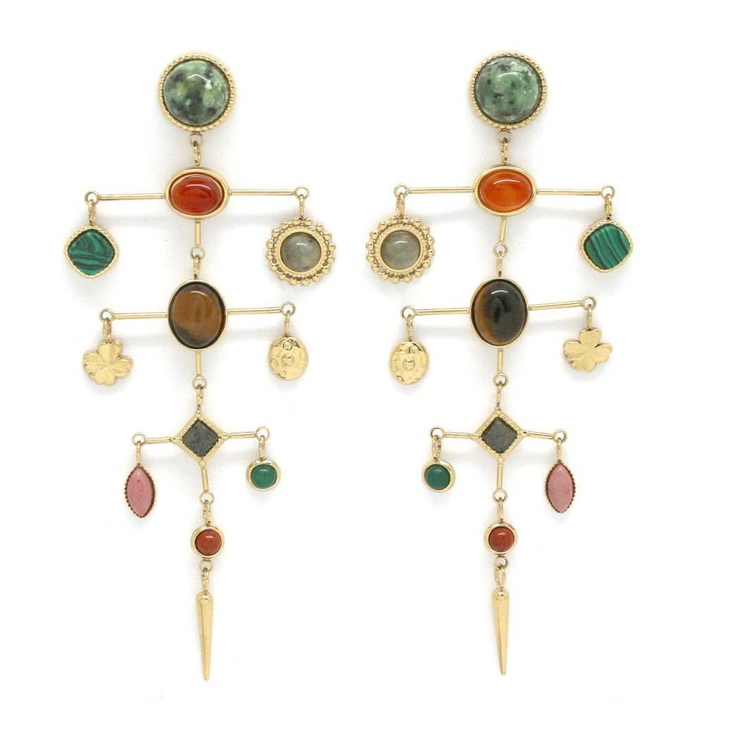 Artsy Semi Precious Stone Mobile Earrings - Box Turtle