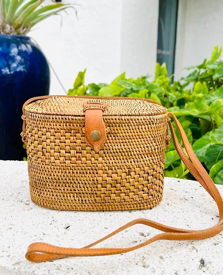 Ata Vine Sewing Basket Crossbody Bag with Curved Top - Box Turtle