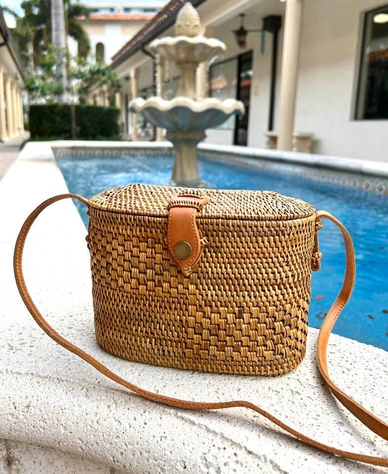 Ata Vine Sewing Basket Crossbody Bag with Curved Top - Box Turtle