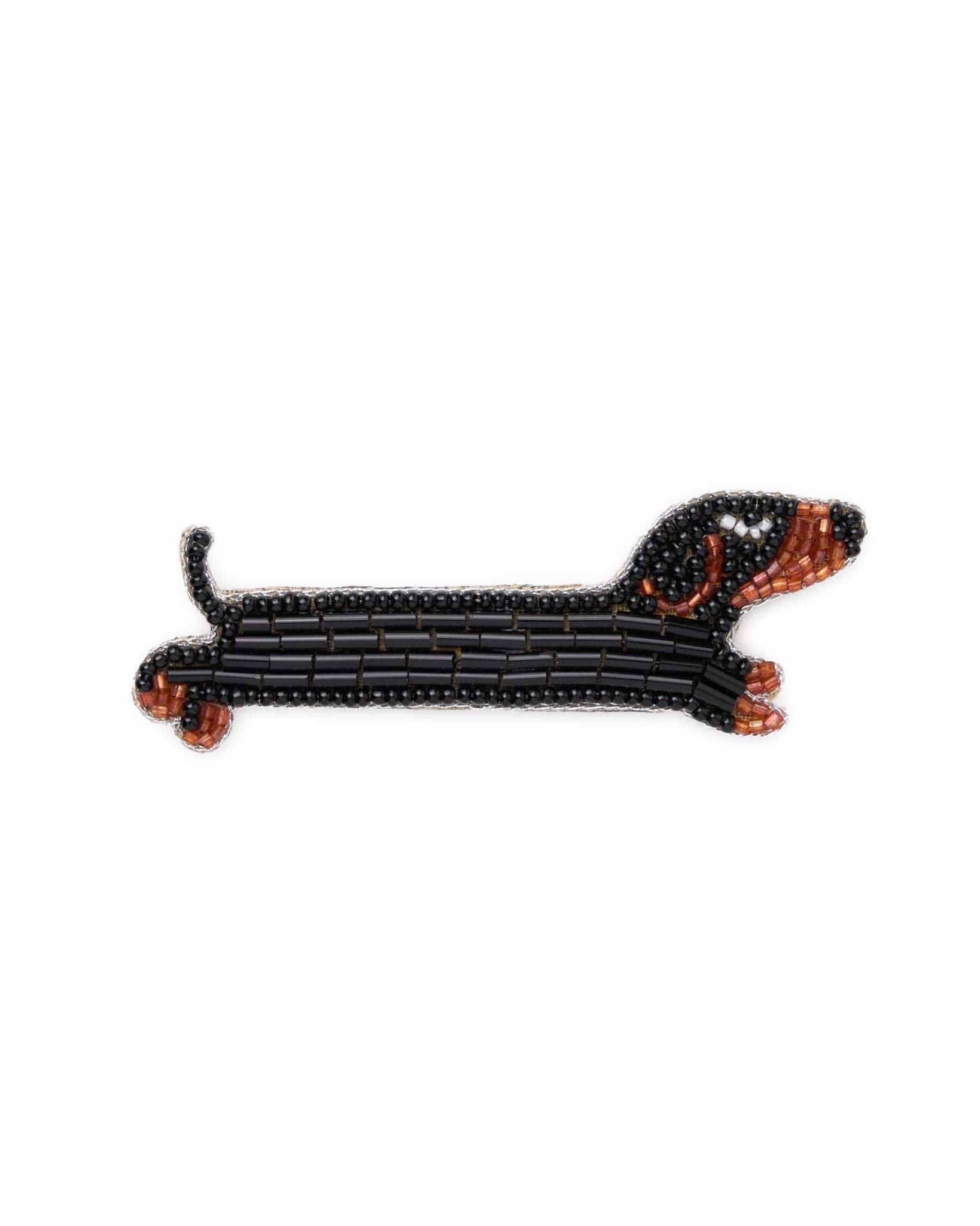 Avery Dachshund Beaded Black Brooch - Box Turtle