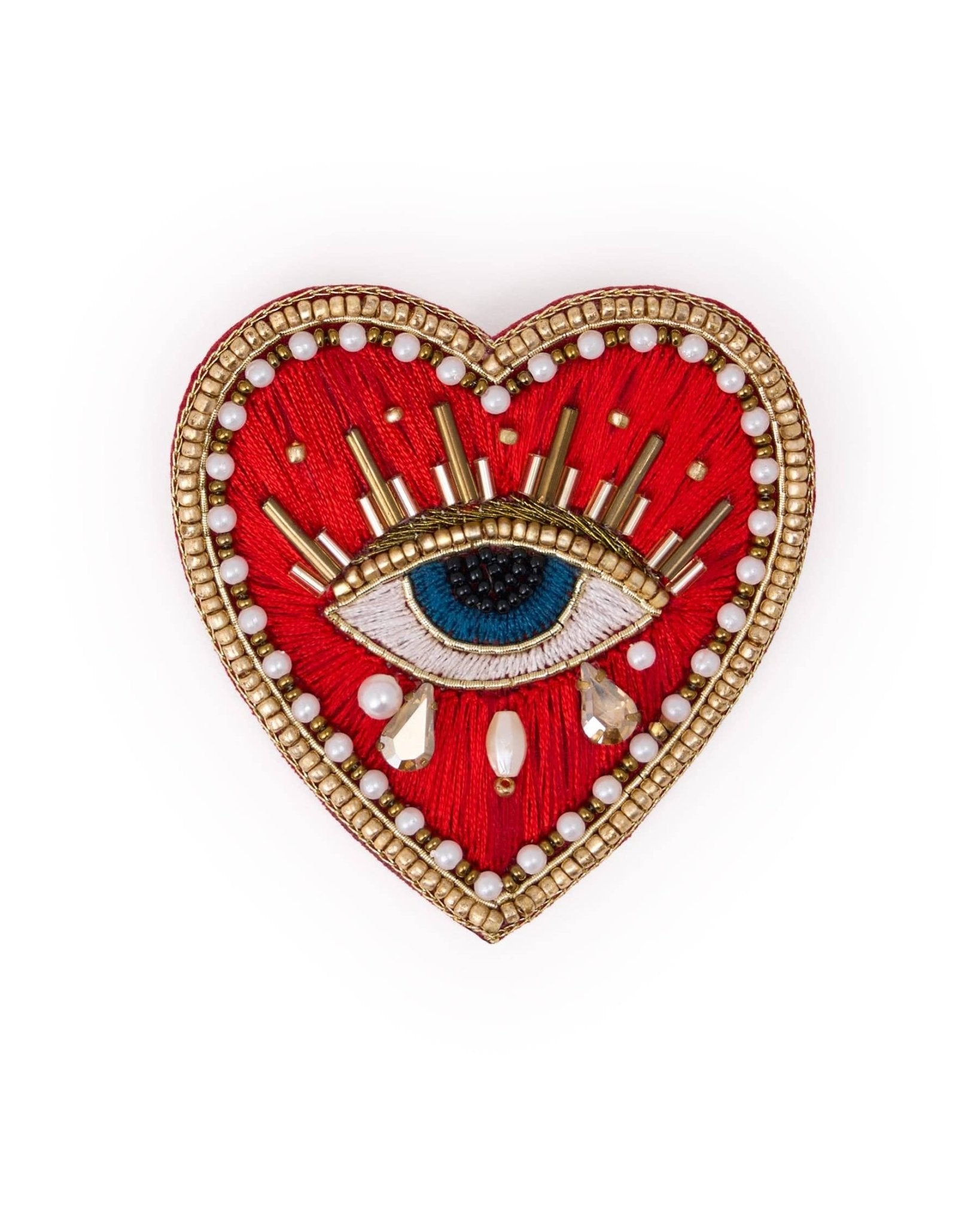 Avery Heart Eye Beaded Embroidered Brooch - Box Turtle