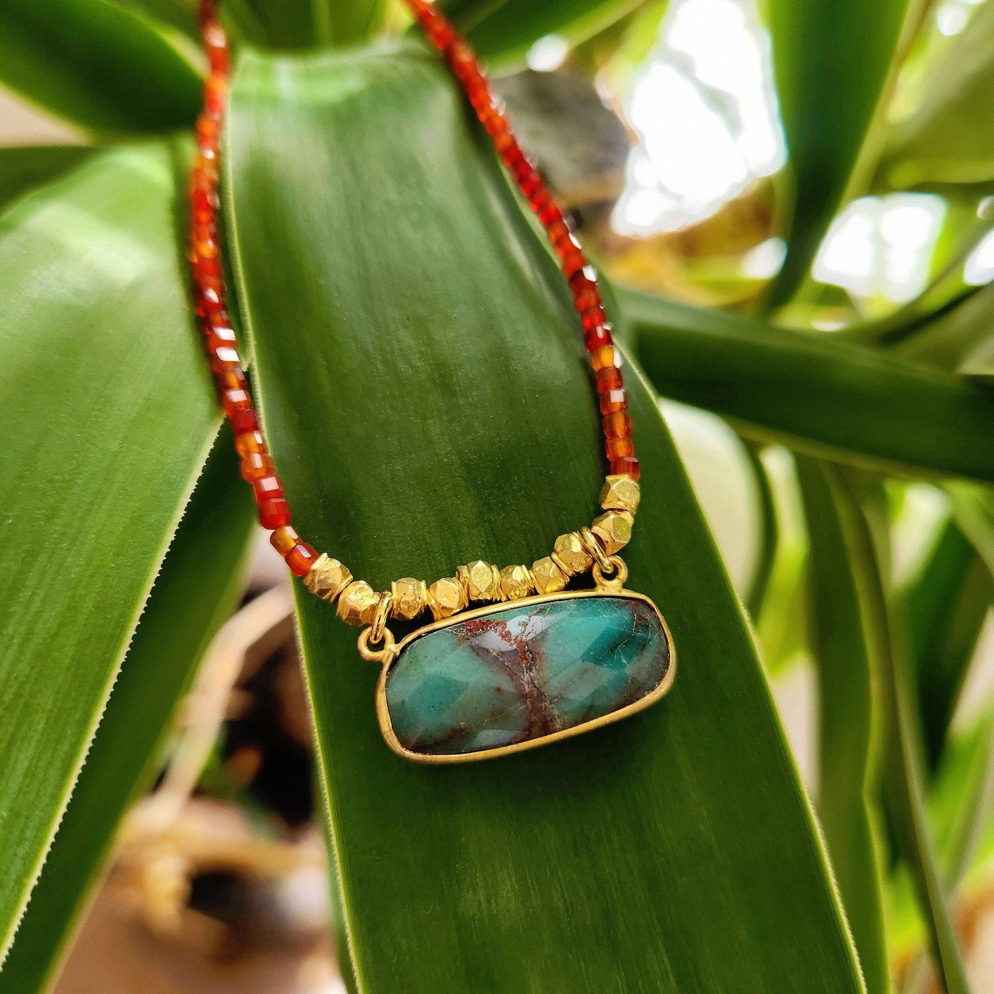 Azurite Malachite Red Agate Necklace - Box Turtle