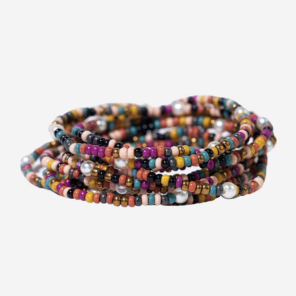 Sage Color Block Beaded Stretch Bracelet