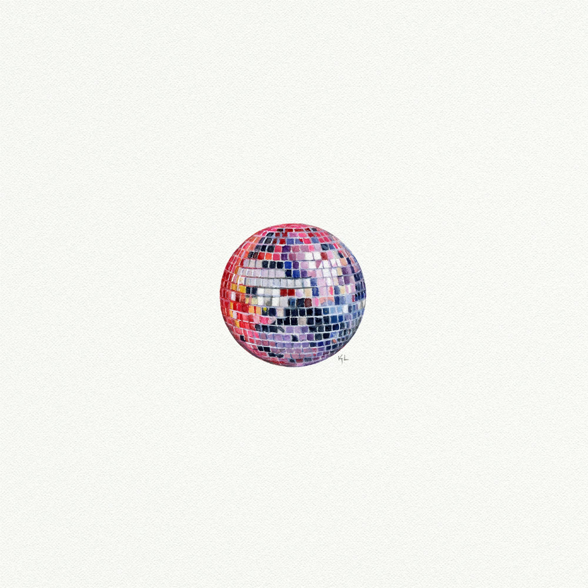 Disco Ball Pink Miniature Watercolor Print