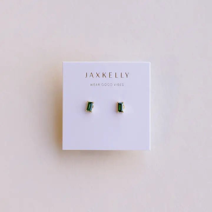 Baguette - Emerald - Gold Earrings - Box Turtle