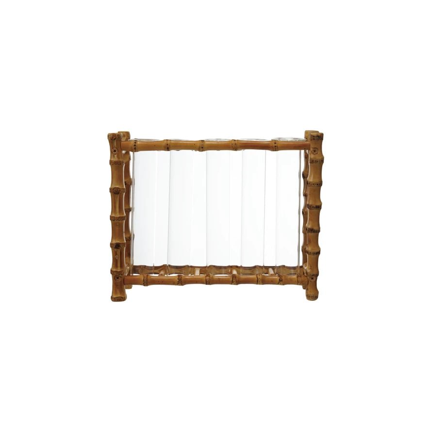 Bamboo Stand with 5 Glass Test Tube Vases - Box Turtle