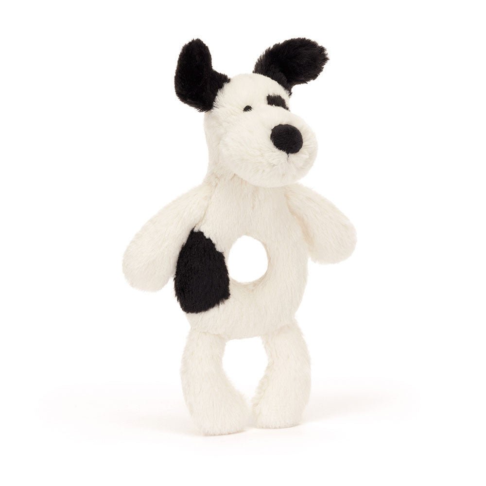 Bashful Rufferty Black &amp; Cream Puppy Ring Rattle - Box Turtle
