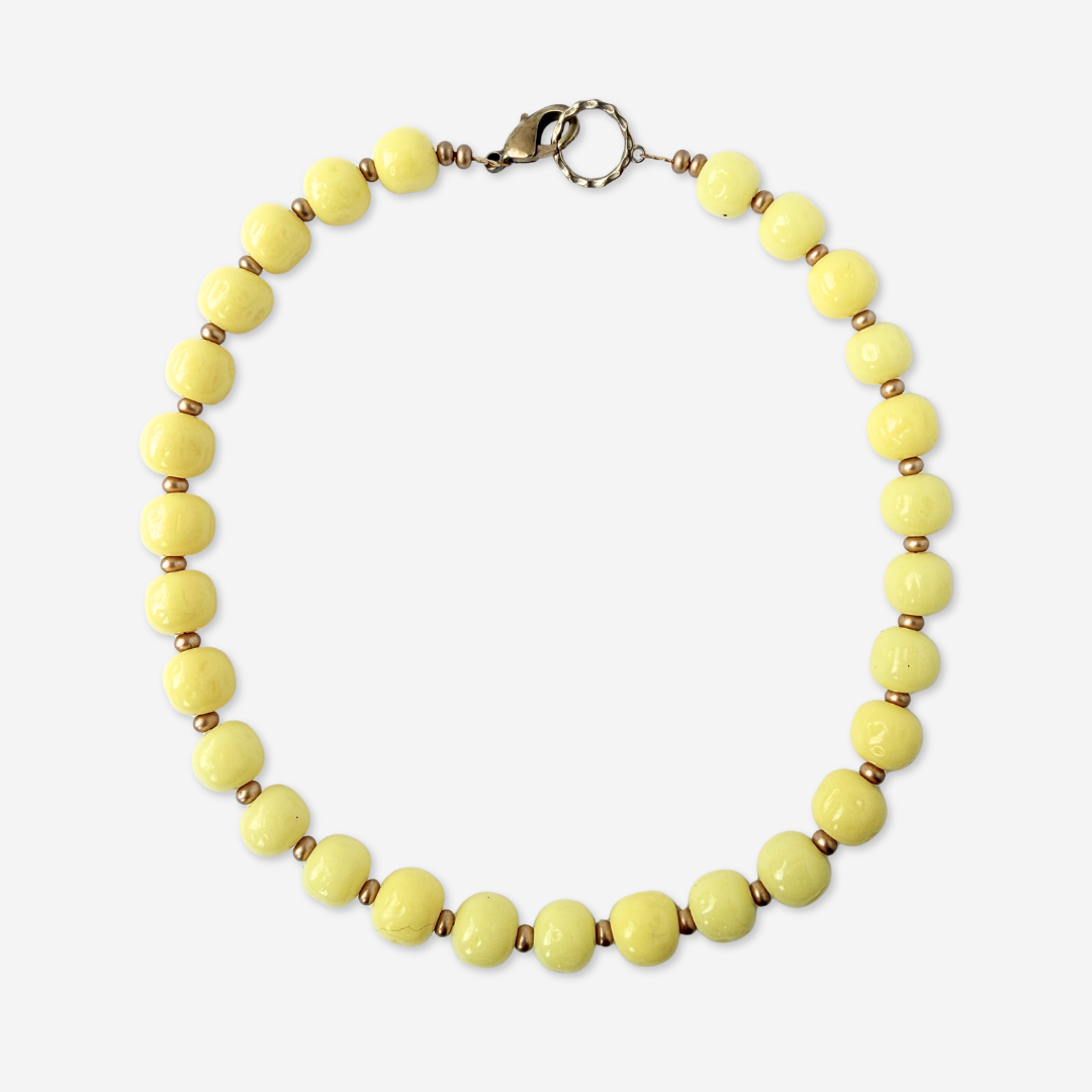 Vintage Japanese Baroque Glass Beaded Necklace: Yellow