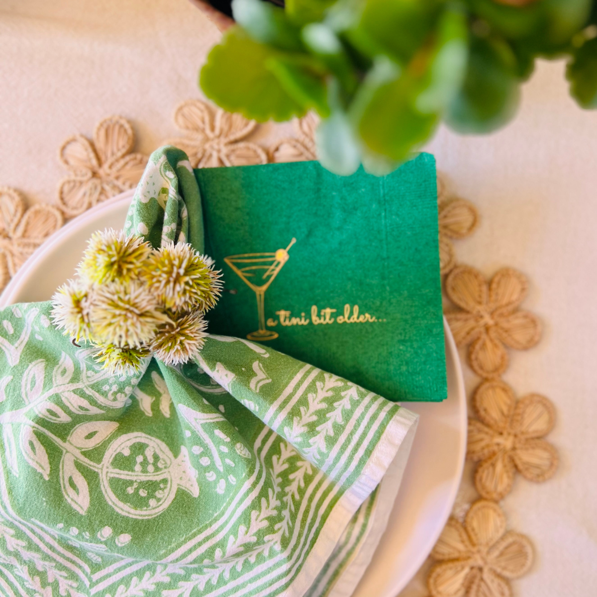 Green A Tini Bit Older Holographic Cocktail Napkins