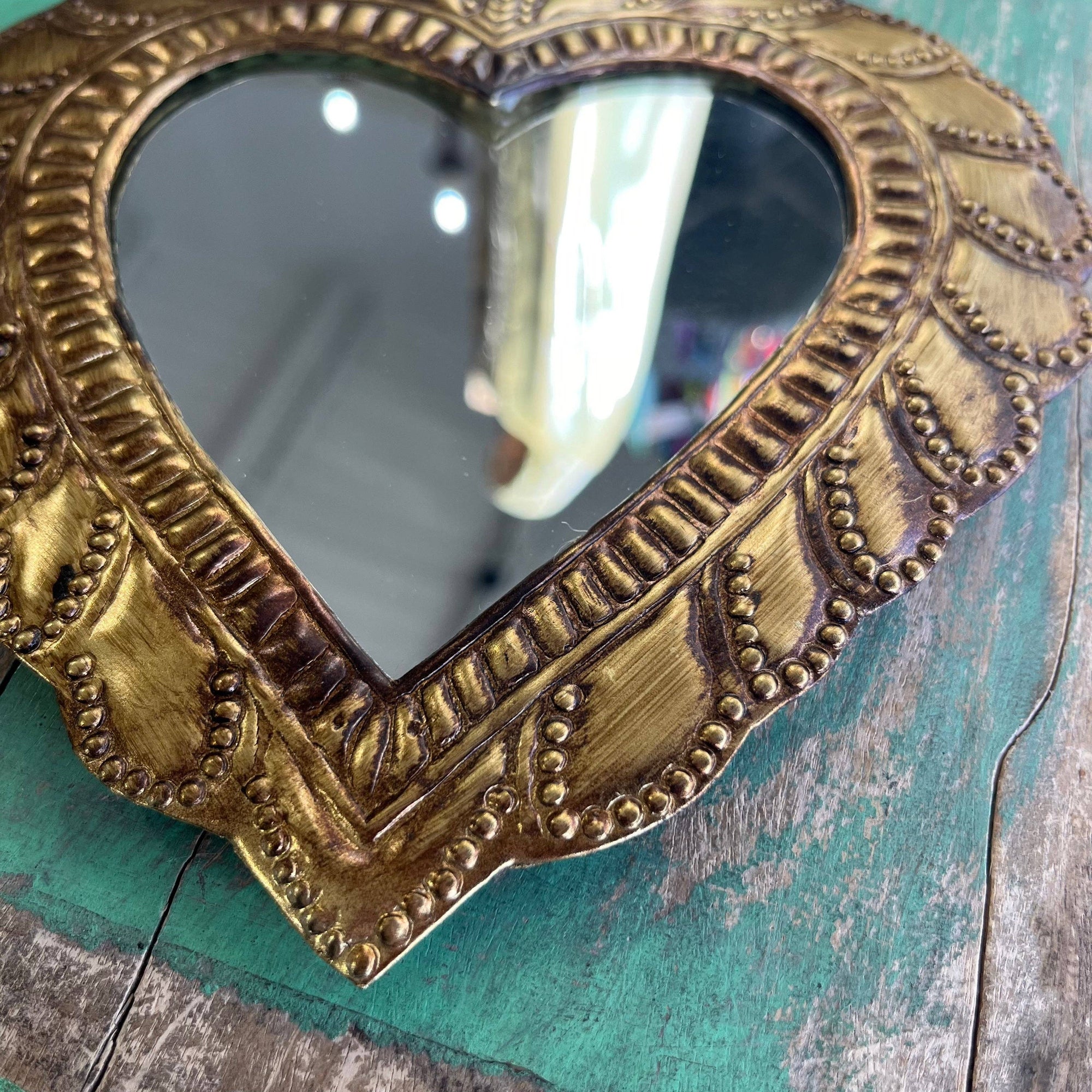 Medium Cross on Heart Tin Mirror