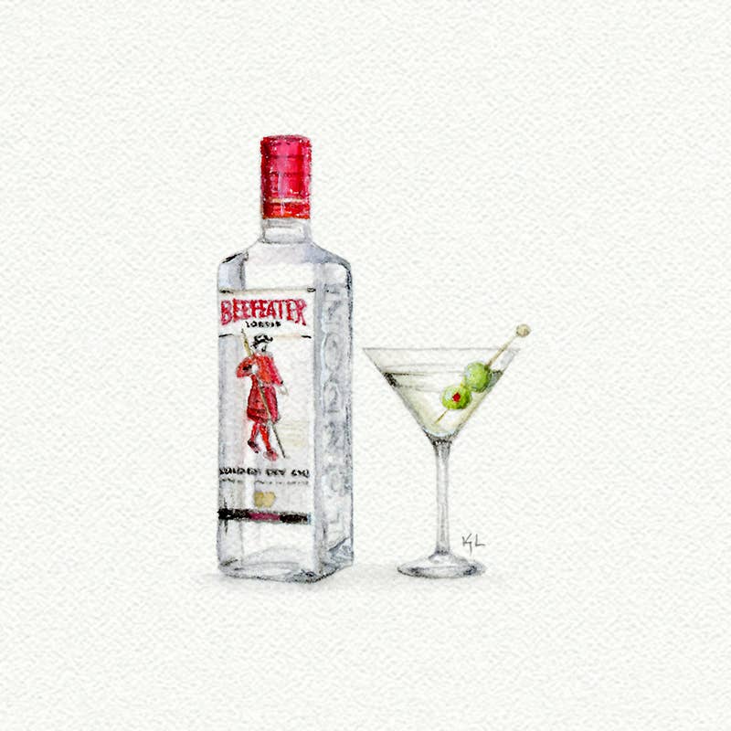 Beefeater Gin Martini Miniature Watercolor Print - Box Turtle