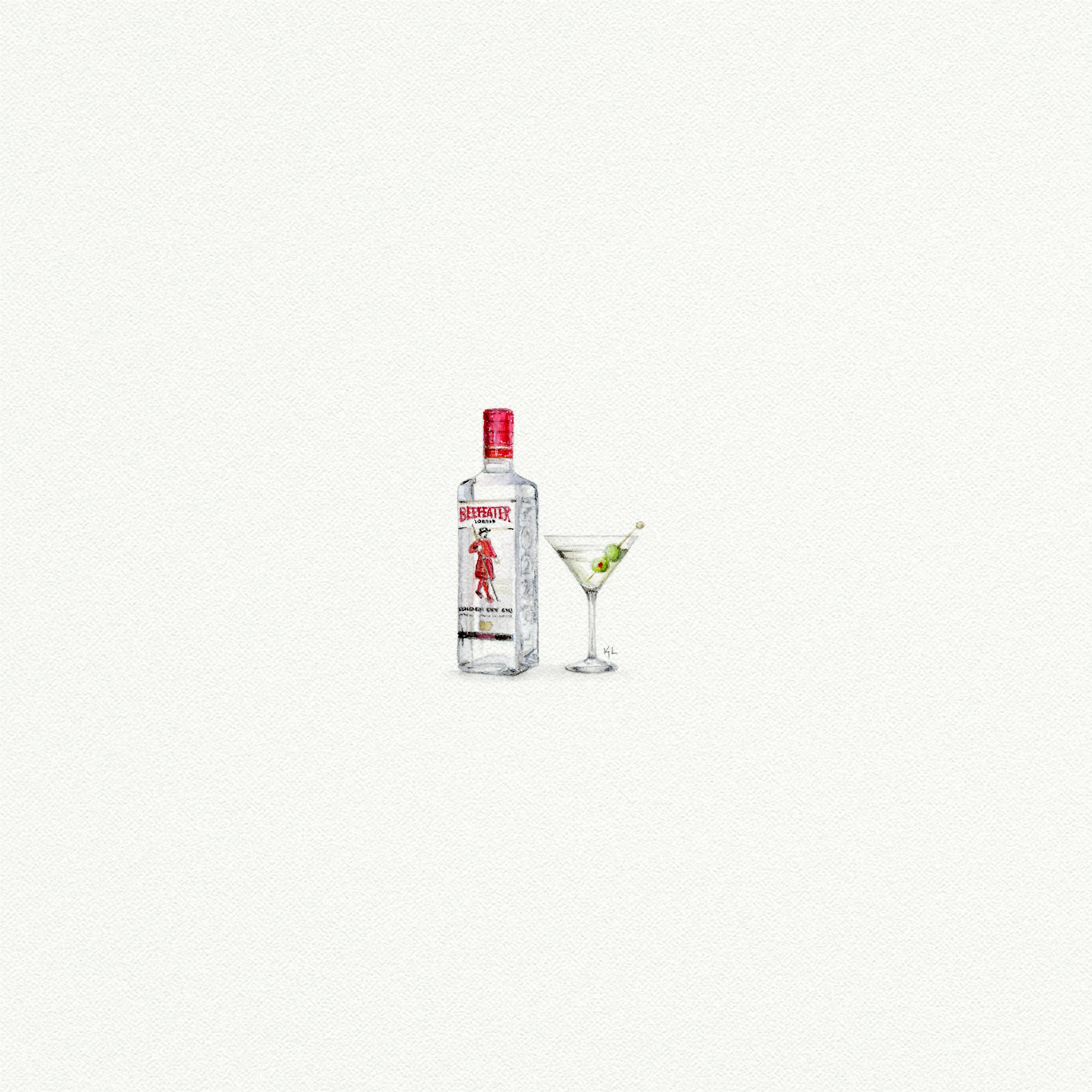 Beefeater Gin Martini Miniature Watercolor Print - Box Turtle