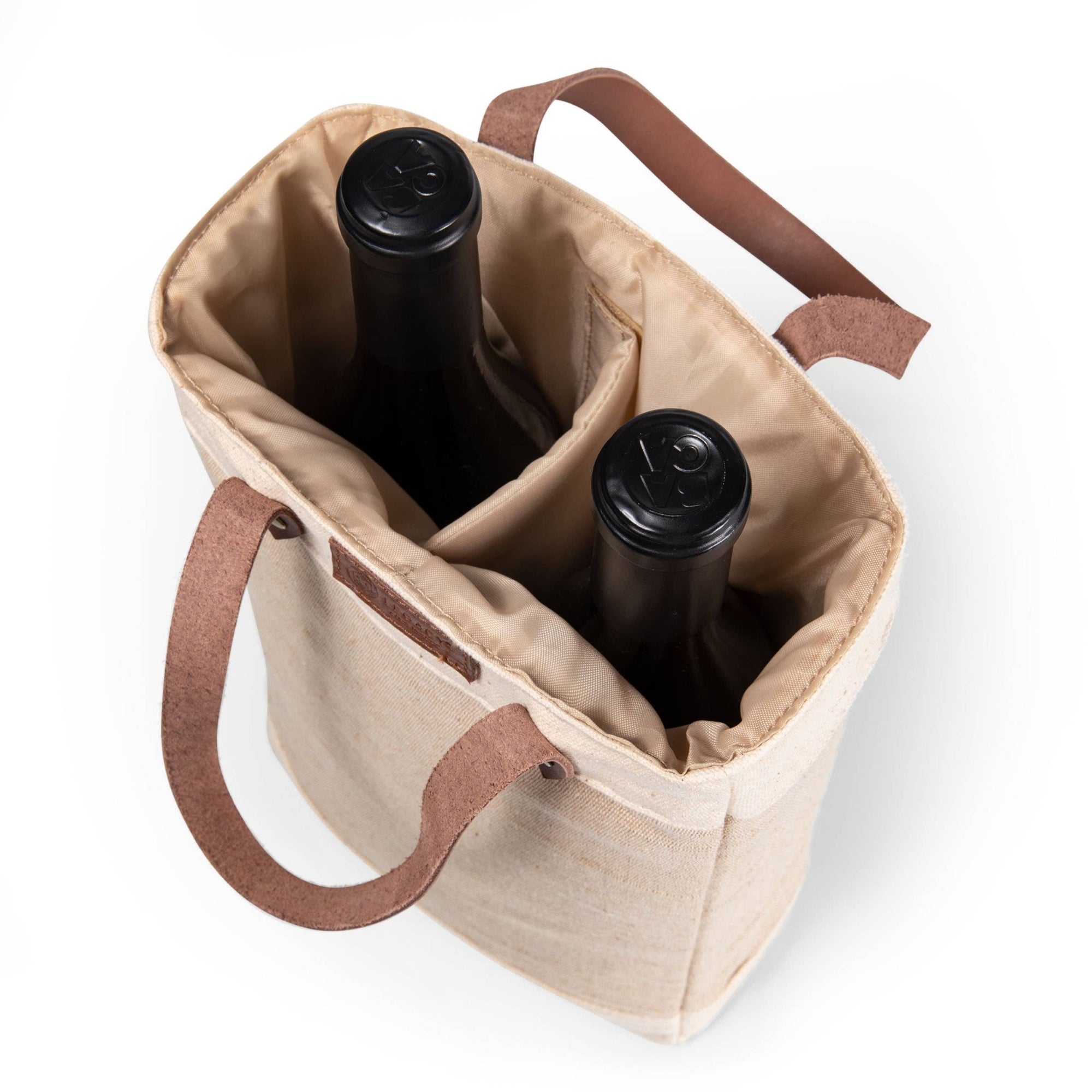 Beige Jute 2 Bottle Insulated Wine Bag - Box Turtle