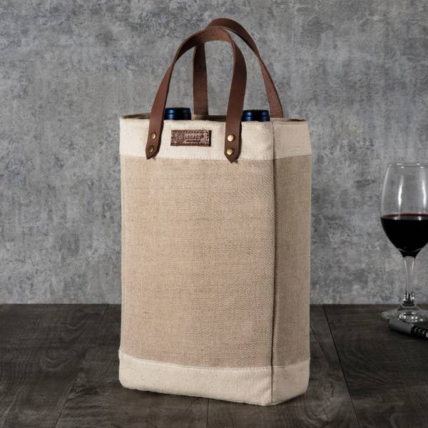 Beige Jute 2 Bottle Insulated Wine Bag - Box Turtle