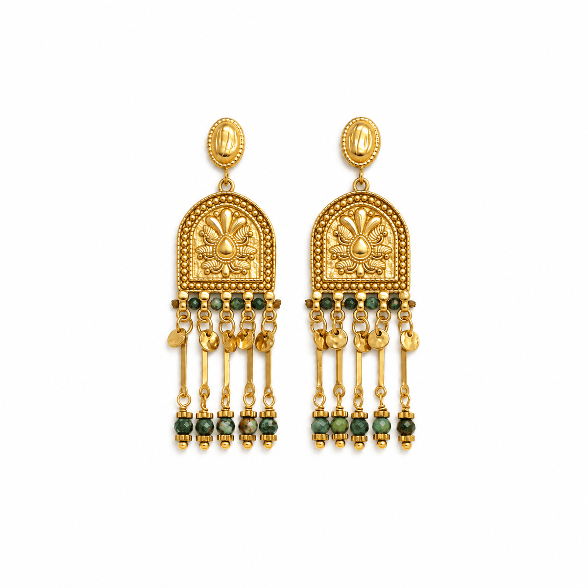 Bell Shaped Earrings with Pyrite Beads - Box Turtle