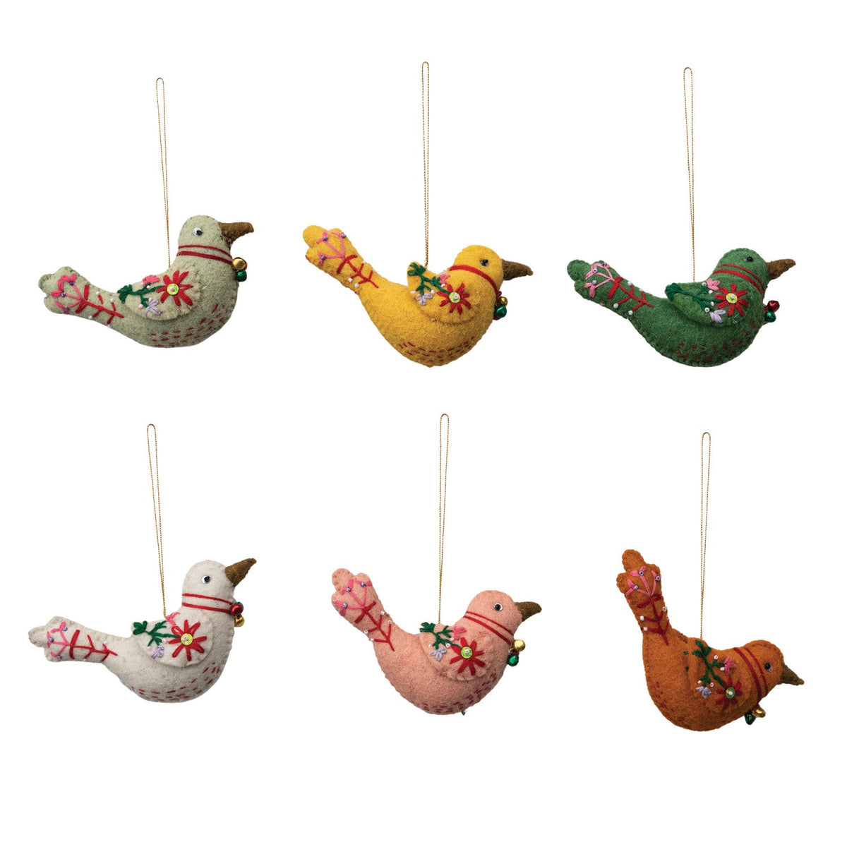 Bells &amp; Beads Wool Bird Ornament - Box Turtle